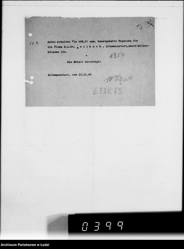 Obraz 17 z jednostki "F-ma St.Weilbach Litzmannstadt IV Warenverwertung an Lager 99"