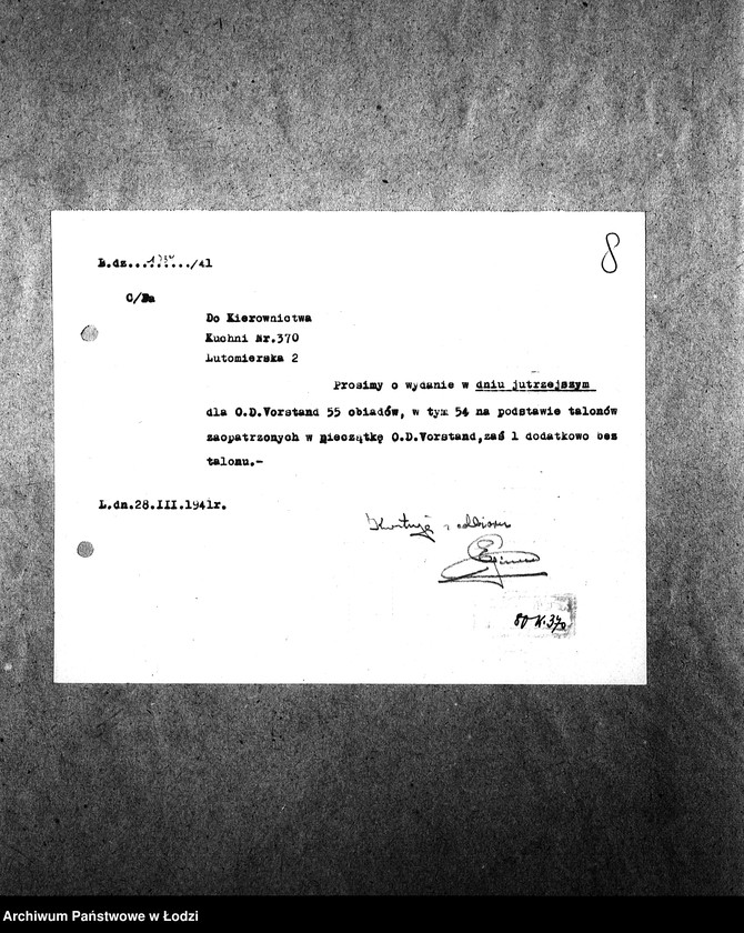 Obraz 11 z jednostki "[Kuchnia nr 370, ul. Lutomierska 2. Działalność kuchni, personel, konsumenci, kontrole]"