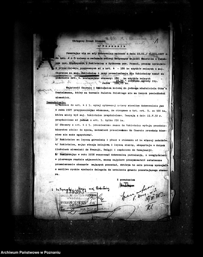 Obraz 5 z jednostki "Majątek Charcice i Izdebno powiatu międzychodzkiego i majątek Rokietnica powiatu poznańskiego wyłączenie z art.. 4 ustawy o reformie rolnej"