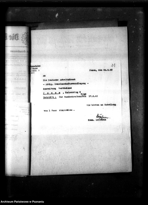 Obraz 15 z jednostki "Schriftwechsel mit der Deutsche Arbeiters Front [Korespondencja w sprawie zbiorowego żywienia]."