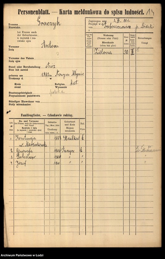Obraz 16 z jednostki "[Spis ludności Łodzi] Graczyk - Grajlich"