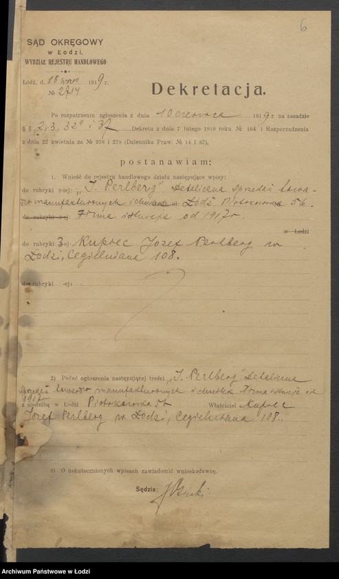 Obraz 8 z jednostki "Józef Perlberg - sprzedaż towarów manufakturowych i chustek"