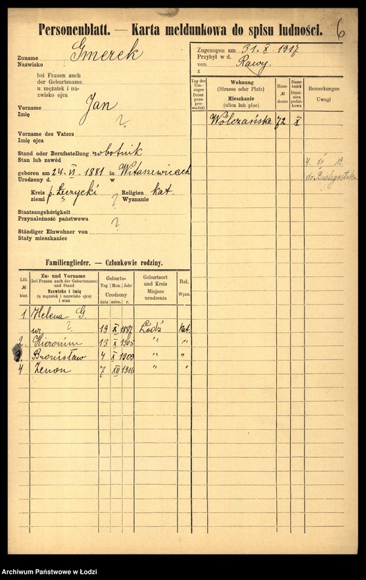 Obraz 8 z jednostki "[Spis ludności Łodzi] Gmerczyńska - Gogul"