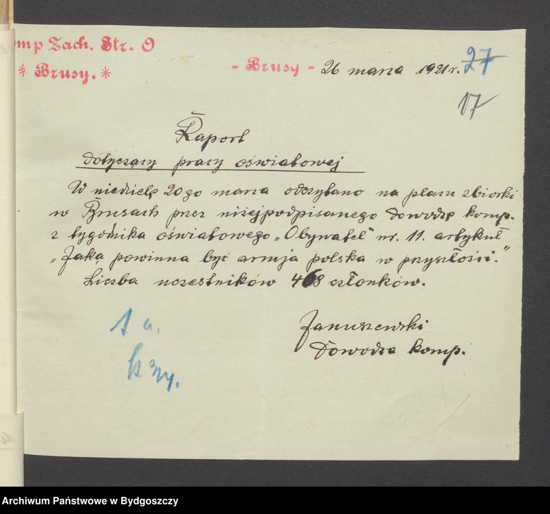 image.from.unit.number "Raporty Baonów do Komendy Powiatowej w Chojnicach o pracach oświatowych [wykładach i odczynach]"