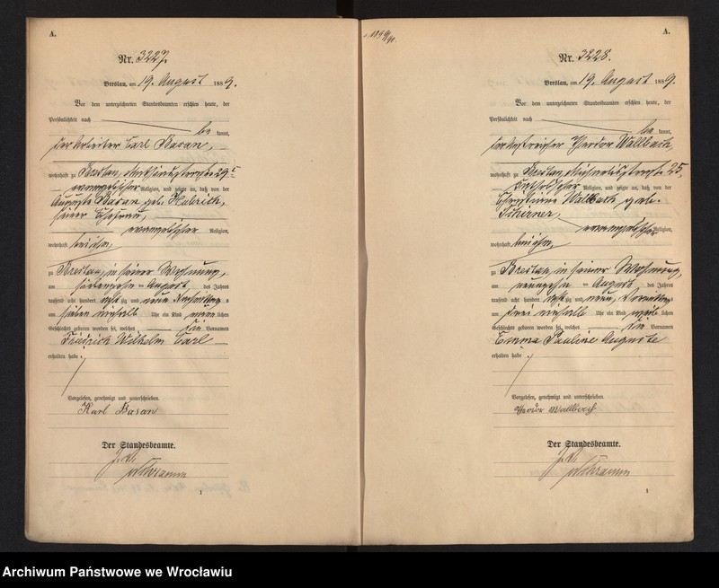 image.from.unit.number "Geburts-Haupt-Register Breslau I 1889 Band 9"