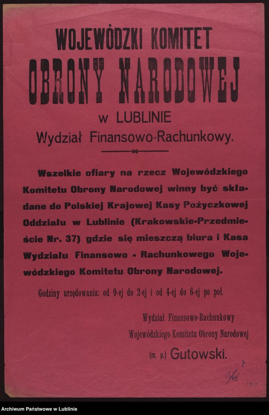 Obraz z kolekcji "Wojewódzki Komitet Obrony Narodowej w Lublinie - zadania w obliczu wojny 1920 r."