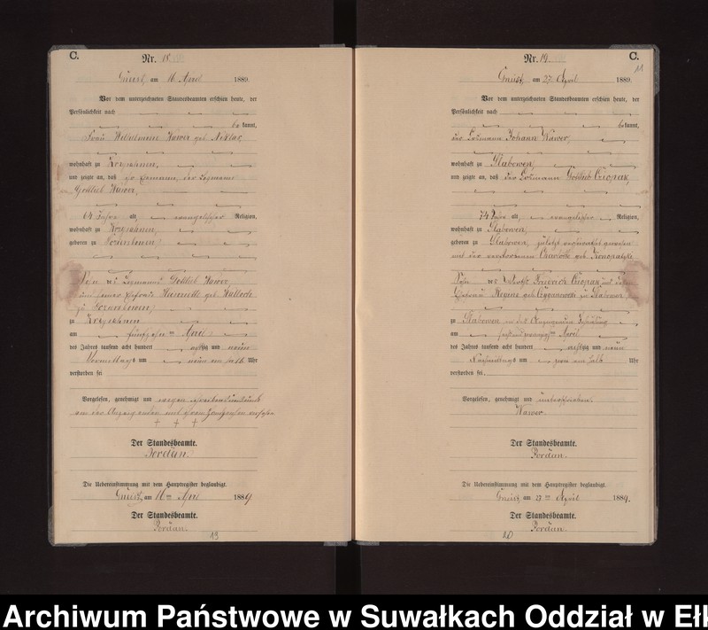 image.from.unit.number "Sterbe-Neben-Register des Königlichen Preussischen Standes-Amtes Gneist Kreis Loetzen"