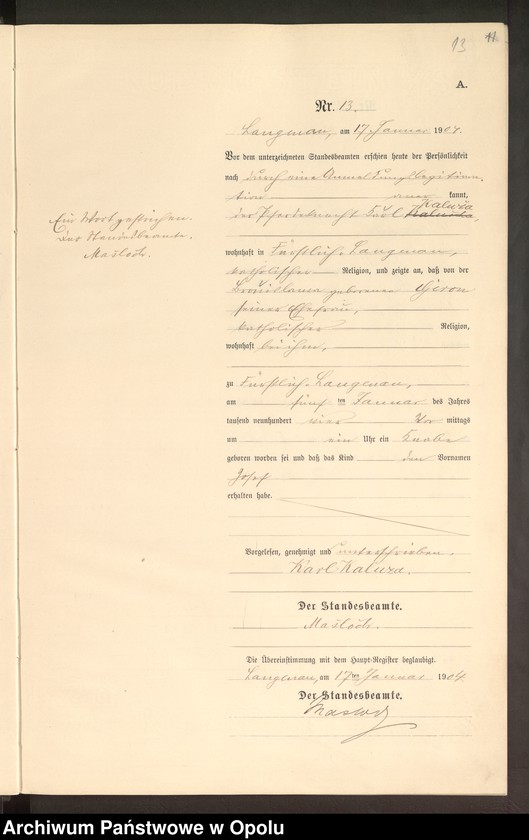 image.from.unit.number "Geburts-Neben-Register Standesamts Langenau pro 1904"