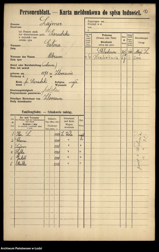 Obraz 15 z jednostki "[Spis ludności Łodzi] Lajfe-Łakomicki"