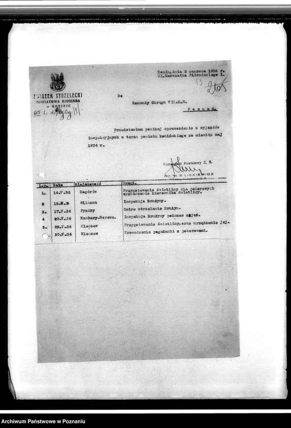 Obraz 18 z jednostki "Komunikaty i korespondencja Komendy Powiatowej Związku Strzeleckiego w Koninie z władzami nadrzędnymi - Komenda Okręgu. Komenda Główna w sprawach organizacyjnych i personalnych"