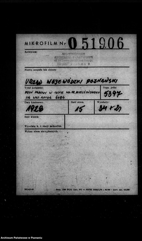 Obraz 2 z jednostki "Młyn parowy w Iwnie własność Hr. Mielżyńskiego nr woj. 6084"