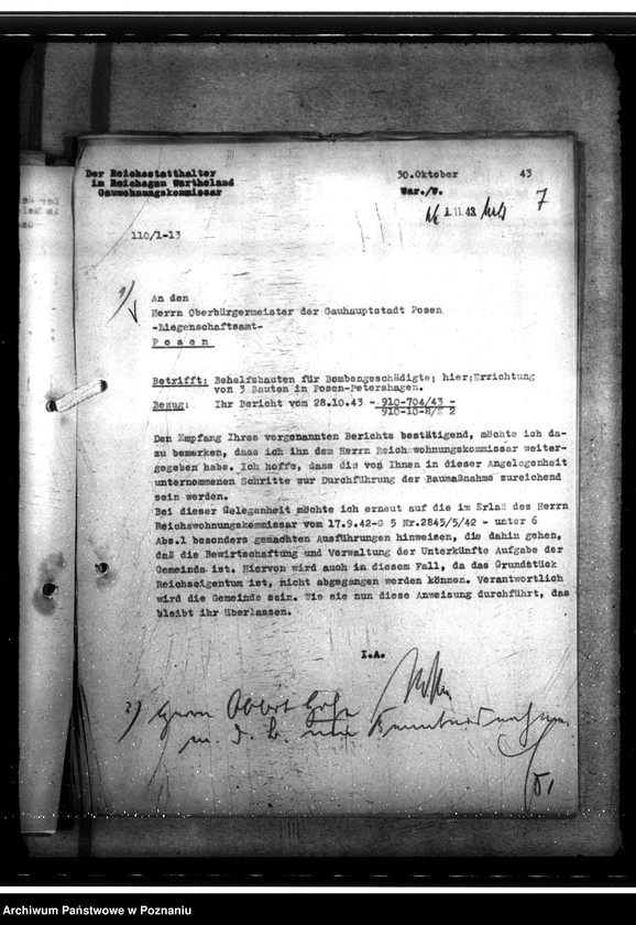 Obraz 14 z jednostki "Bau von Behelfsheimen bei den Focke - Wulfwerken - Kreising. Lagepläne (Krzesiny powiat Poznań)"