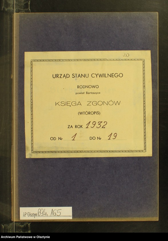 image.from.unit.number "Sterbe-Neben-Register Nr 1 - 19 [ Księga zgonów - wtóropis ]"