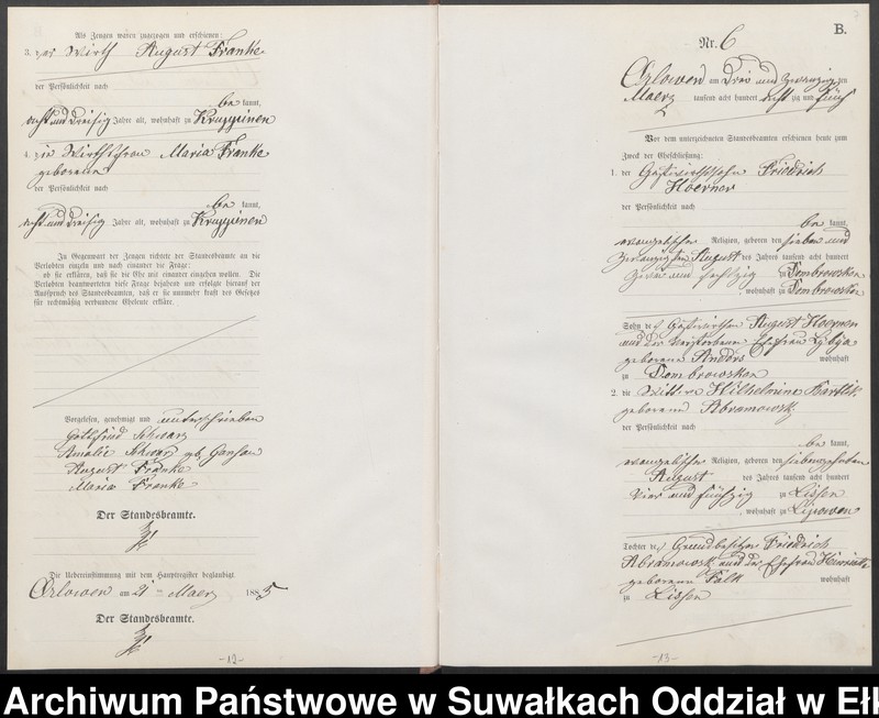 image.from.unit.number "Heiraths-Neben-Register des Preussischen Standes-Amtes Orlowen Kreis Loetzen für das Jahr 1885"