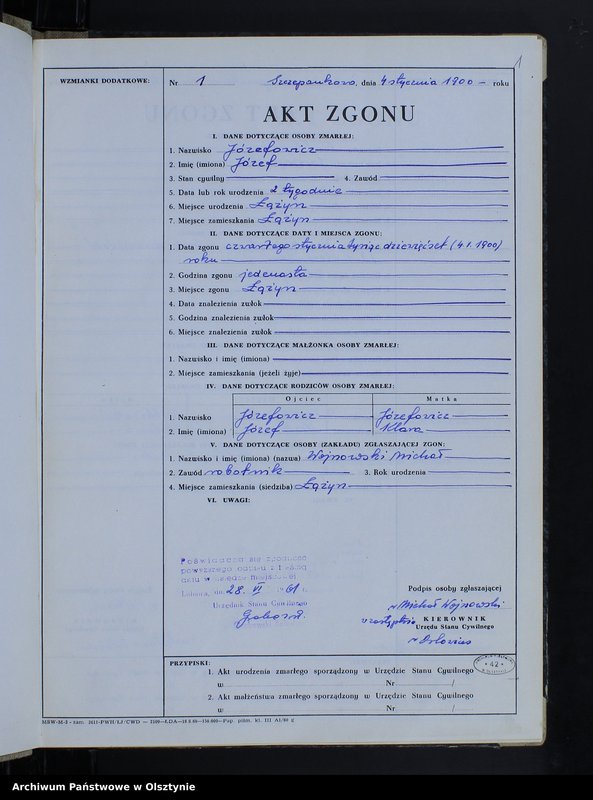 image.from.unit.number "Księga zgonów Nr 1 - 57,1 - 40,1 - 44 i 1 - 52 /przepisana w języku polskim z oryginału niemieckiego w dniach 28.06.- 7.07.1961/"