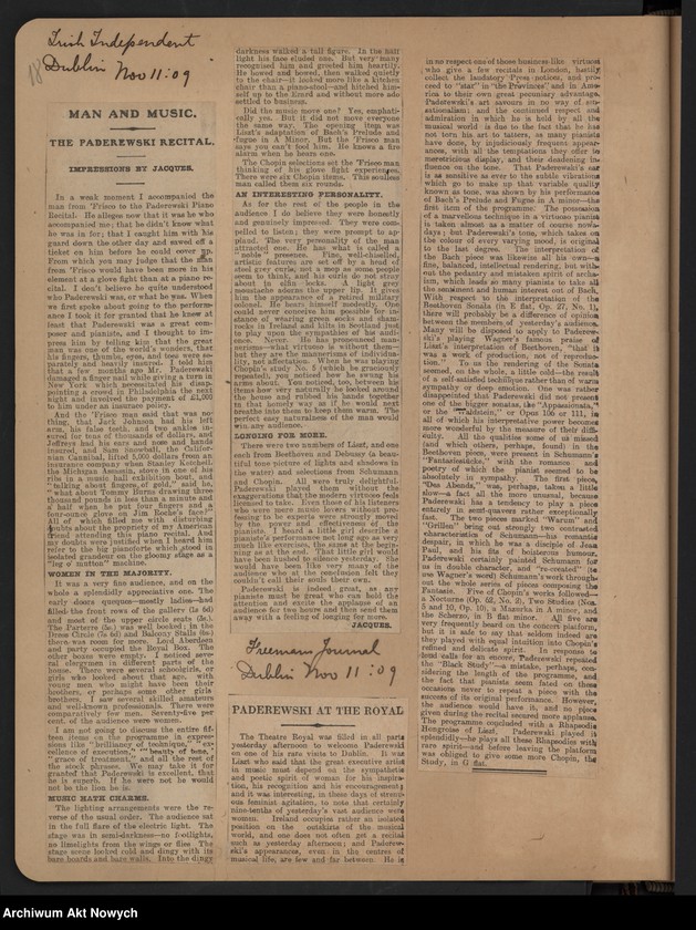 image.from.unit.number "Angleterre 1909. Wycinki prasowe dotyczące koncertów w Anglii i Szkocji"