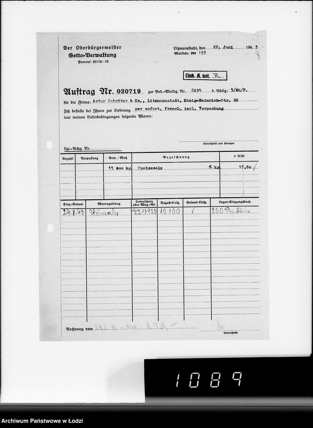 Obraz 12 z jednostki "Lebensmitteleinkauf, Aufträge, [Lieferscheinen und Rechnungen] 20461-20720"