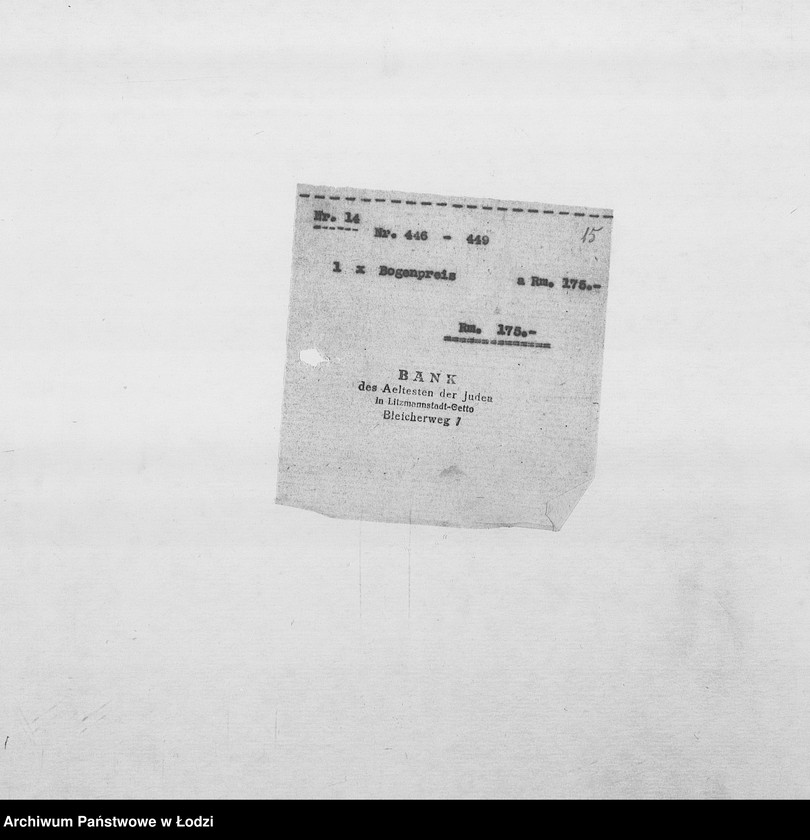 Obraz 18 z jednostki "Banken [Korespondencja PSŻ z GV i bankami niemieckimi w sprawie przekazów pieniężnych dla wsiedlonych do getta Żydów z Rzeszy]"