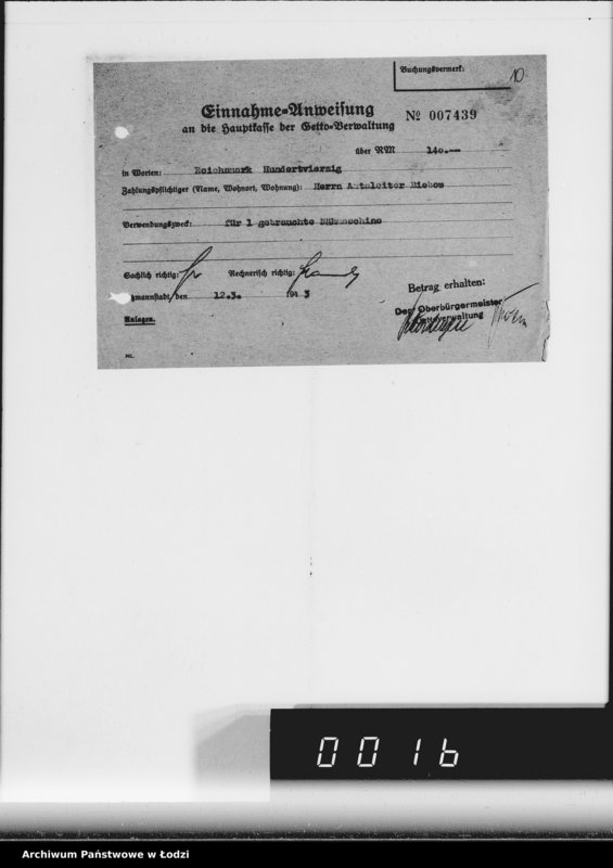 Obraz 14 z jednostki "Einnahme Anweisungen. [za różne wyroby] 73"