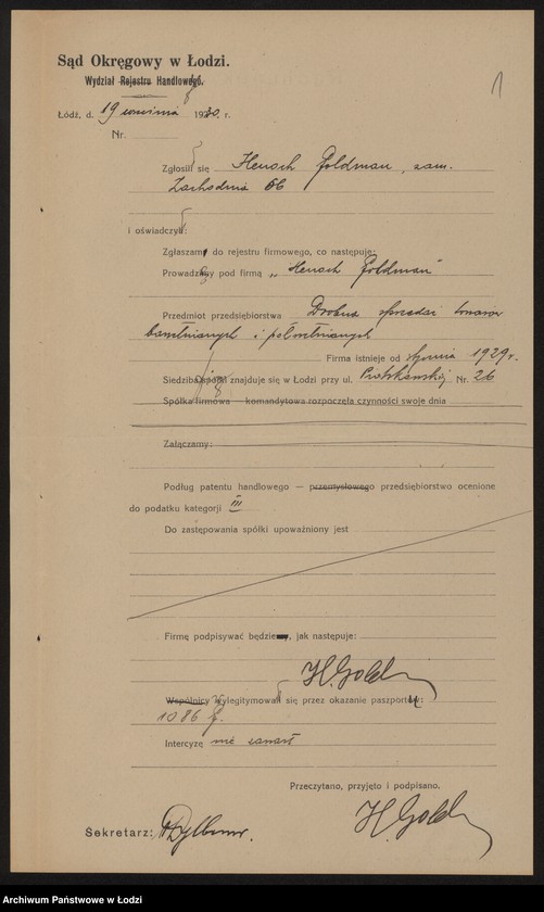 Obraz 3 z jednostki "Henoch Goldman- drobna sprzedaż towarów bawełnianych i półwełnianych"