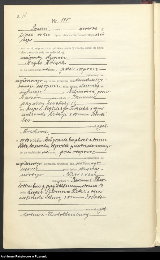Obraz 18 z jednostki "Księga miejscowa małżeństw tom III [Rejestr główny małżeństw]"