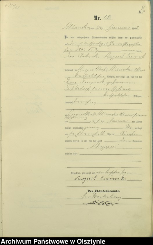 image.from.unit.number "Geburts-Haupt-Register Tom I,Nr 1 - 399"