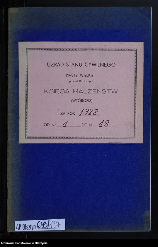 image.from.unit.number "Heiraths-Neben-Register Nr 1 - 18 [ Księga małżeństw - wtóropis ]"