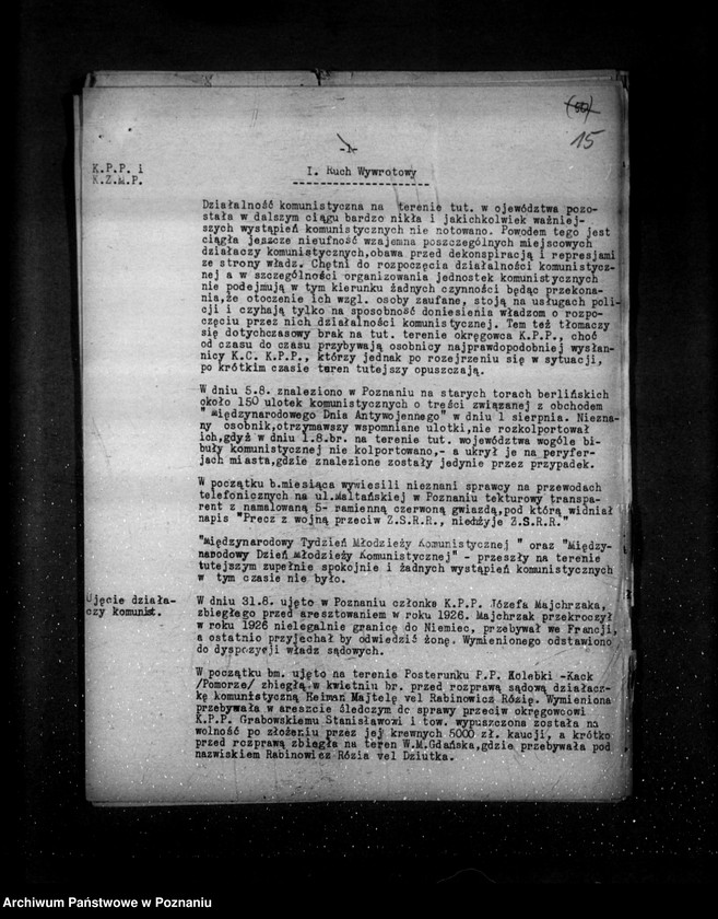 Obraz 20 z jednostki "Sprawozdania okresowe ze stanu bezpieczeństwa za miesiące lipiec grudzień 1933 r."