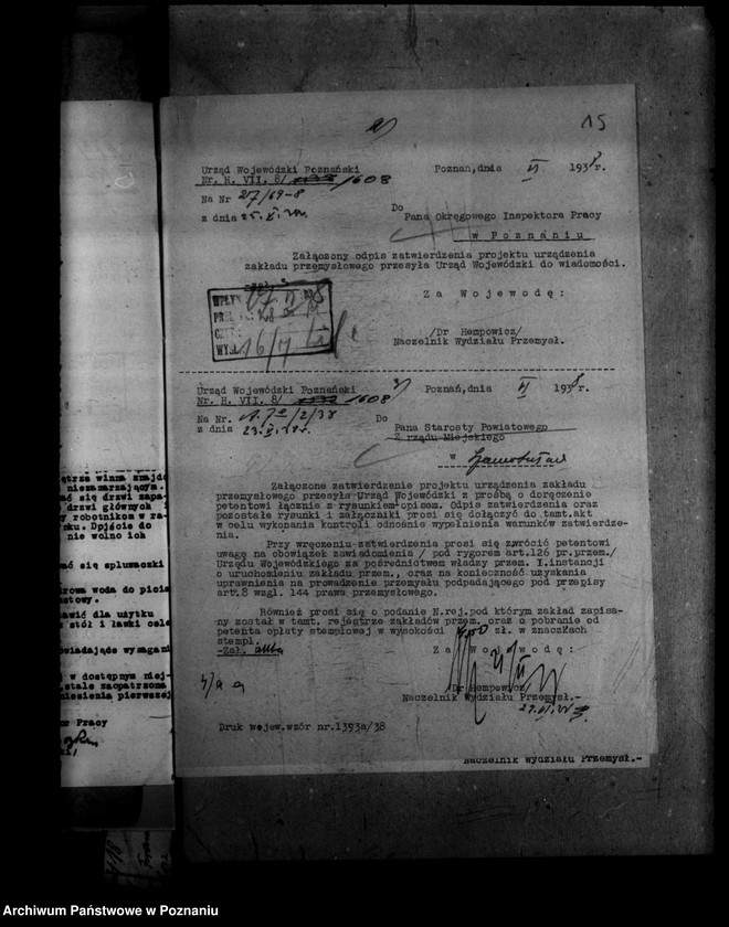 Obraz 19 z jednostki "Zatwierdzenie projektu zmiany zakładu przemysłowego /młyna motorowego/ w Dusznikach powiat szamotulski"