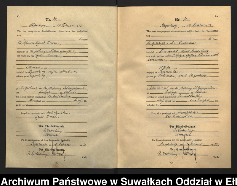 image.from.unit.number "C2. Sterbe - Register (Neben - Register) Standesamt Angerburg Ostpr. einschl. der Standesamtsbezirk Gross Strengeln, Kehlen und Prinowen"