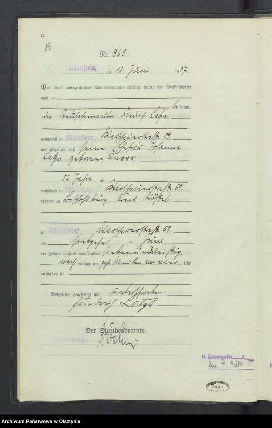 image.from.unit.number "Sterbe-Haupt-Register Tom II, Nr 352-717"