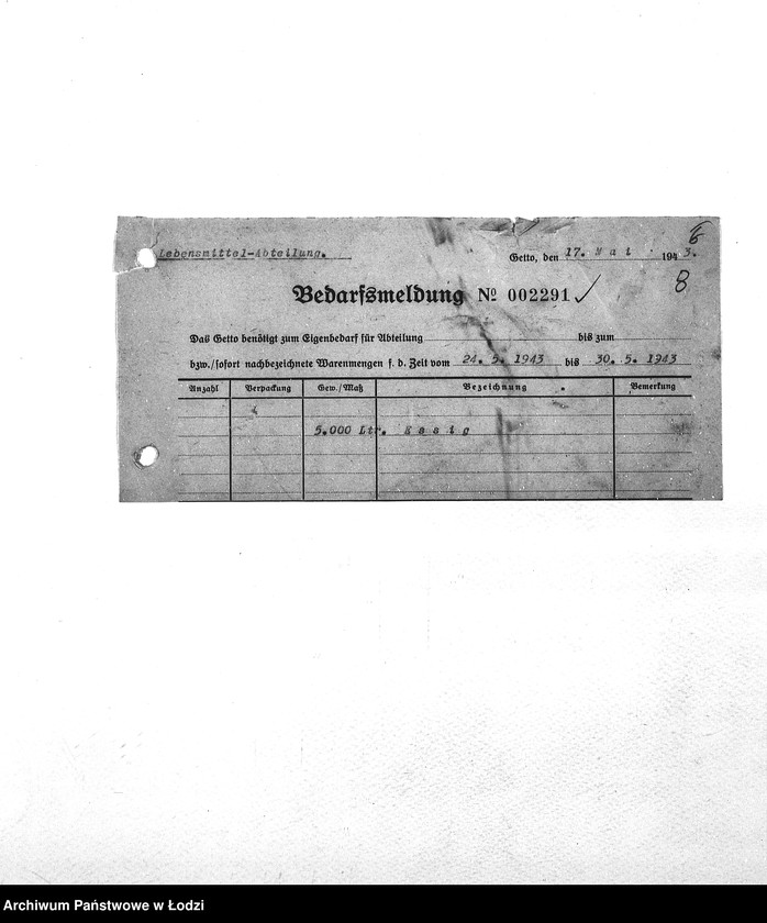 Obraz 11 z jednostki "Bedarfsmeldungen [Zapotrzebowania na żywność]"