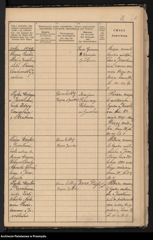 image.from.unit.number "Księga urodzin izr[aelickiego] Urzędu metrykalnego w Jarosławiu 1909"