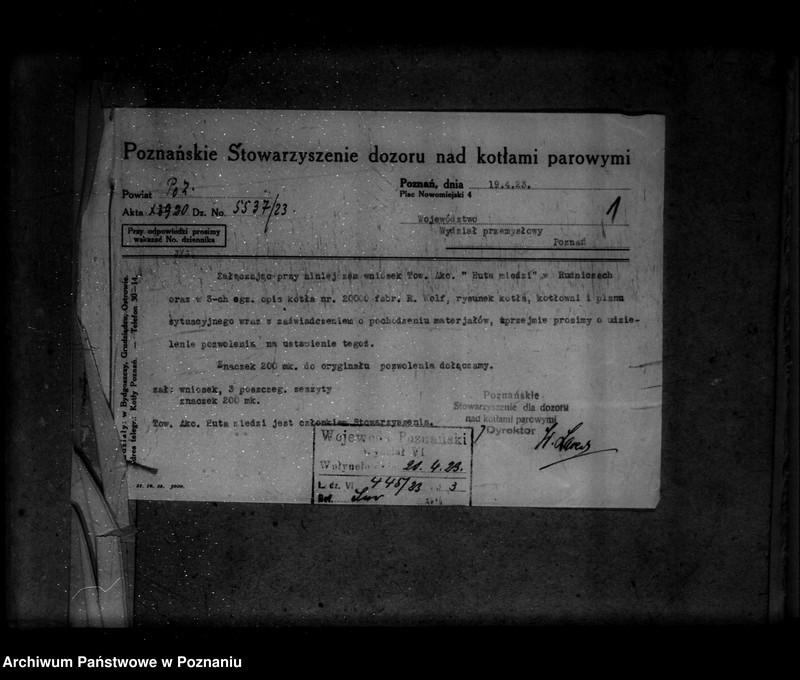 Obraz 5 z jednostki ""Huta miedzi" Towarzystwo Akcyjne Rudnicze powiat poznański nr porządkowy kotła 107"