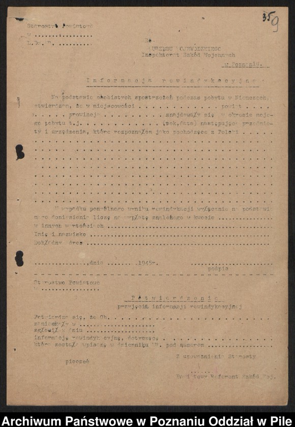 Obraz 11 z jednostki "[Zarządzenia i sprawozdania statystyczne dotyczące rejestracji szkód wojennych]"