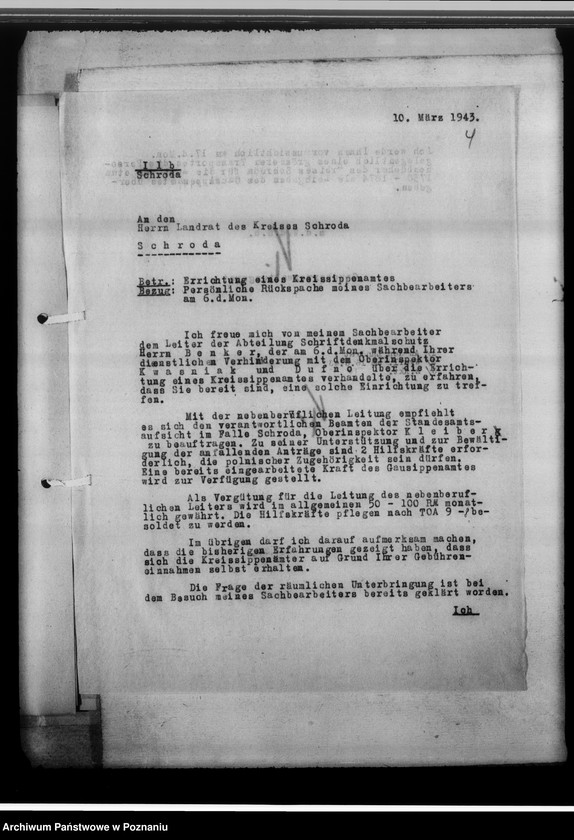 Obraz 8 z jednostki "[Korespondencja w sprawach organizacyjnych, sprawozdanie z działalności], Kreissippenamt Schroda [Środa]"