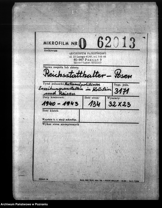 Obraz 2 z jednostki "Nationalpolitische Erziehunsanstalt in Wollstein und Reisen"