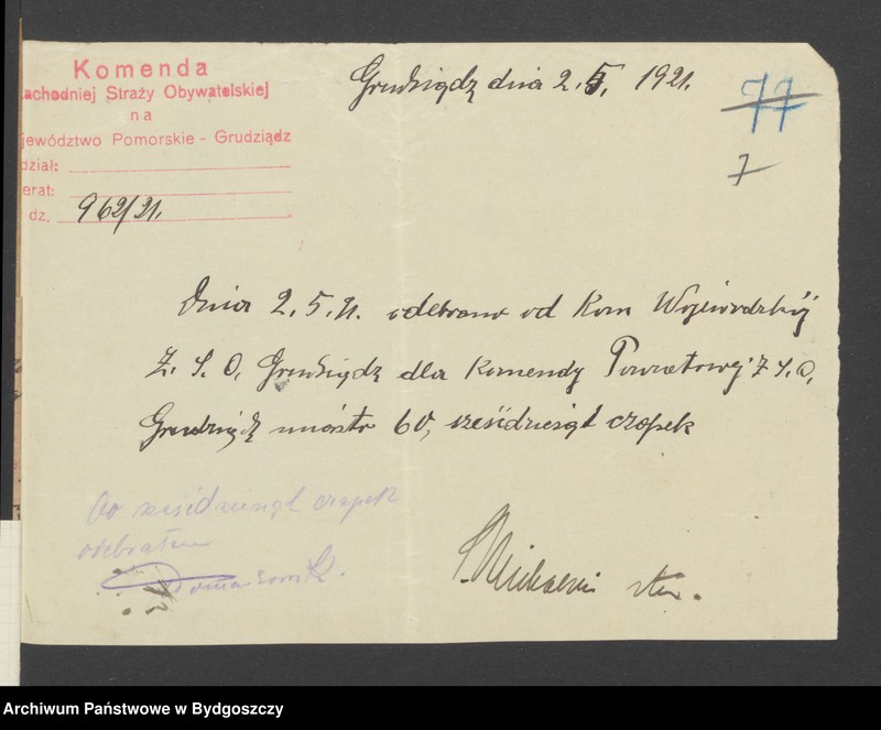 image.from.unit.number "Raporty o stanie uzbrojenia poszczególnych Komend Powiatowych Zachodniej Straży Obywatelskiej i Rozkazy Komendy Wojewódzkiej Pomorze dotyczące uzbrojenia"
