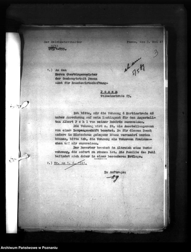 Obraz 7 z jednostki "Wohnungszuweisungen für Deutsche. Verdrängung der Polen."