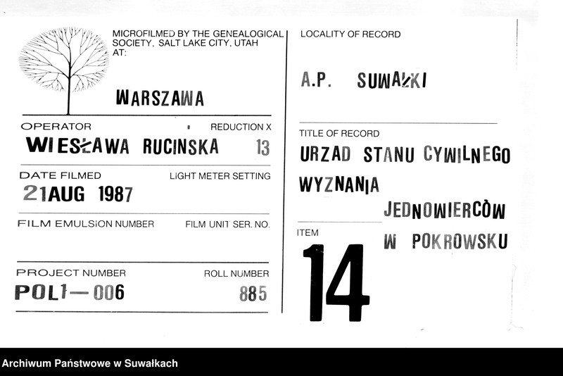 image.from.unit.number "Unikat zmarłych parafii jednowierców Pokrowsk od 1874 - do 1885 włącznie"