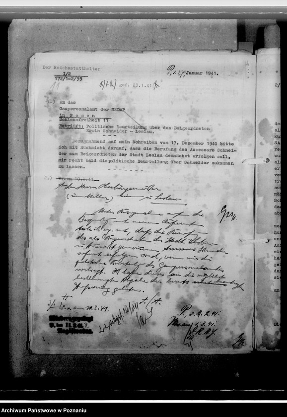 image.from.unit.number "Berufung des Assessors Schneider in Hohensalza - Inowrocław, zum 3. Beigeordneten- Stadtrechtsrat"