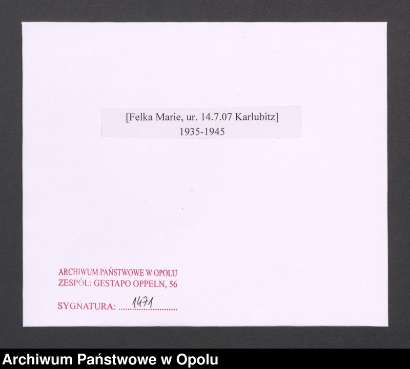 Obraz 2 z jednostki "[Felka Marie, ur. 14.7.1907 Karlubitz]"
