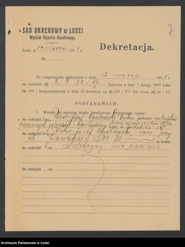 Obraz 9 z jednostki "Uszer- Józef Opatowski- drobna sprzedaż materiałów piśmiennych i galanterii"