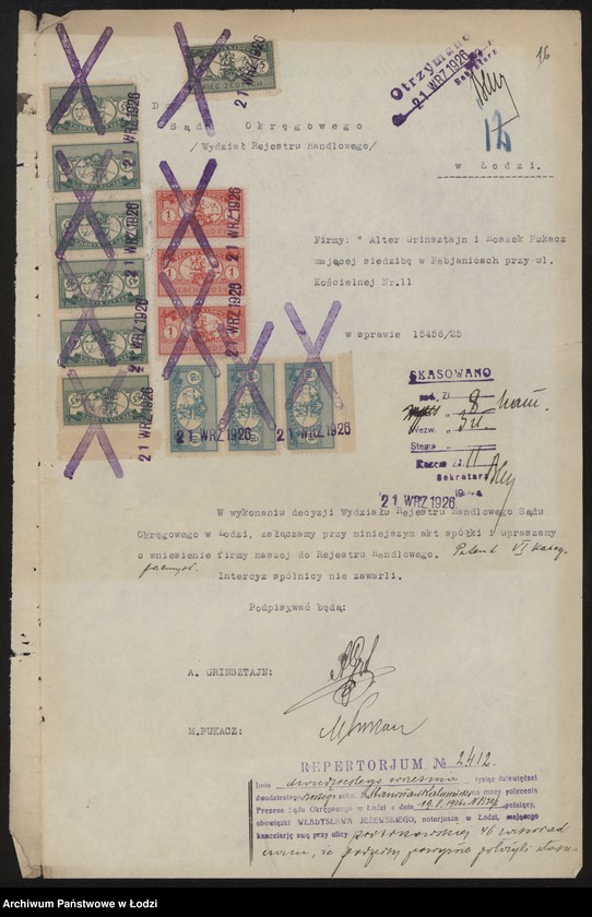 Obraz 19 z jednostki "Grinsztajn, Alter i Pukacz – wyrób i sprzedaż towarów wełnianych i półwełnianych"