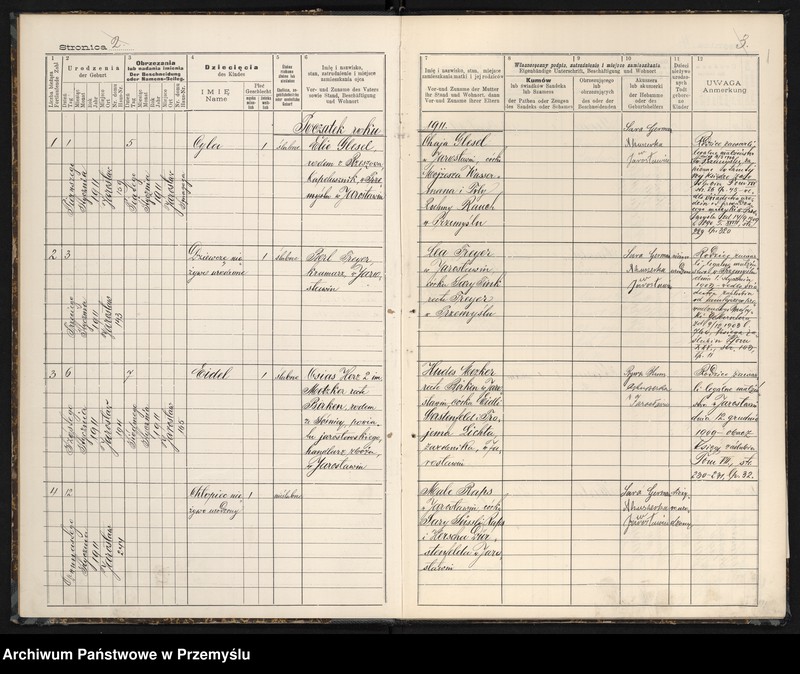 image.from.unit.number "Księga urodzin izr[aelickiego] Urzędu metrykalnego w Jarosławiu 1911"