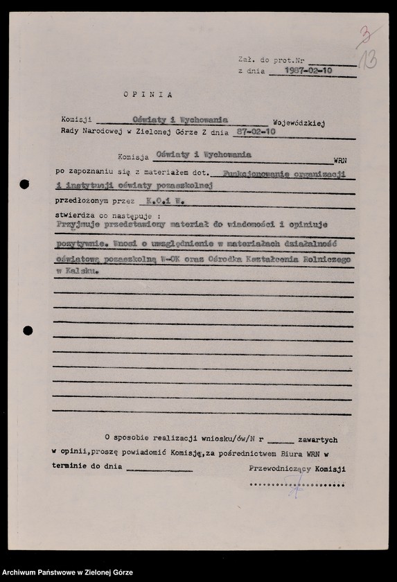 image.from.unit.number "Protokóły z posiedzeń Komisji Oświaty i Wychowania Wojewódzkiej Rady Narodowej w Zielonej Górze; Nr 2 - 5 "