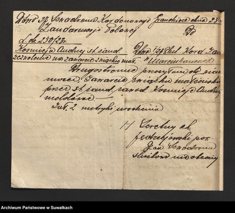 image.from.unit.number "Dokumenty załączone do ślubnych aktów stanu cywilnego w parafji R. Kat. Filipowskiej w roku 1923"