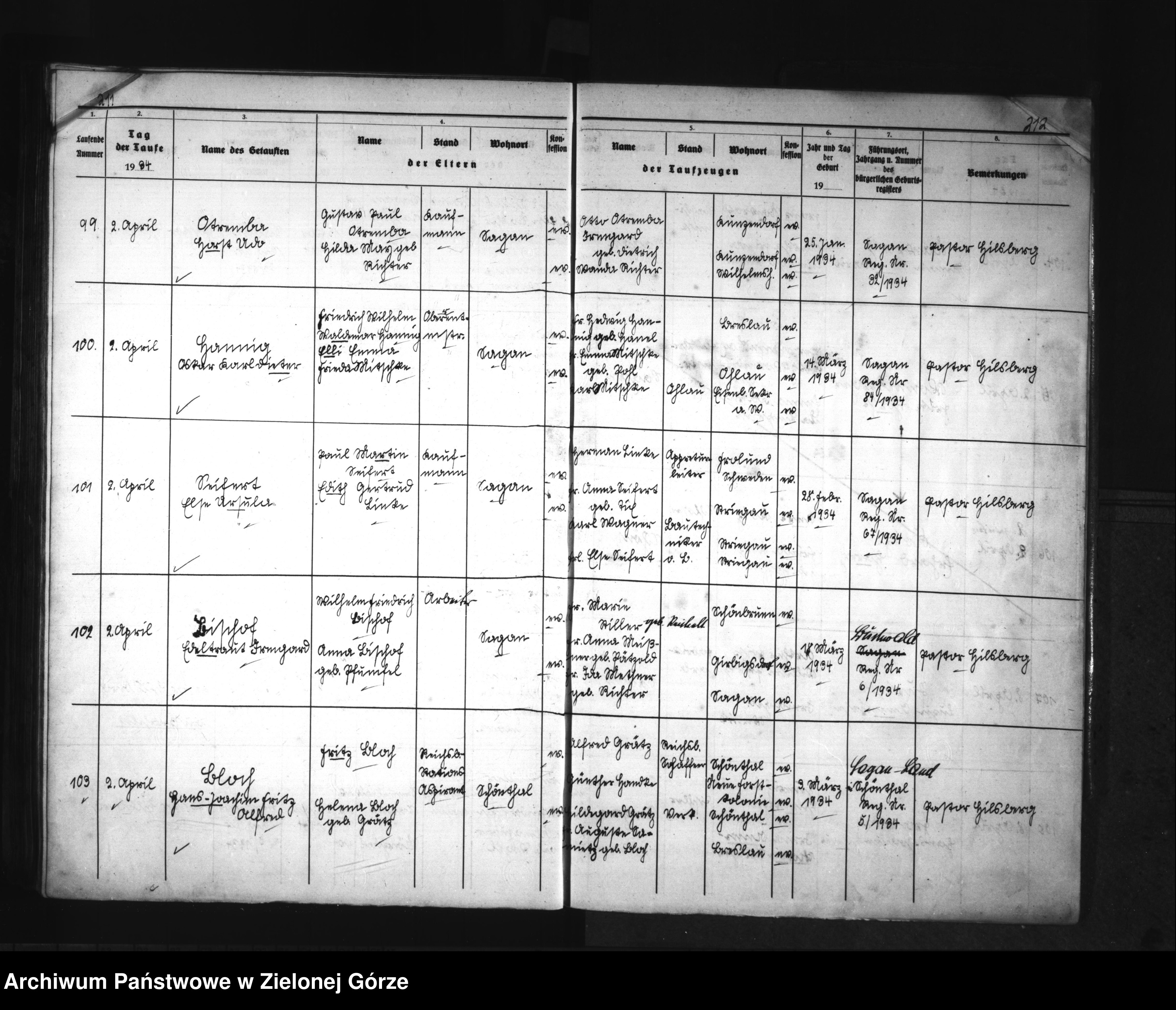 Skan z jednostki: [Księga chrztów parafii ewangelickiej w Żaganiu]