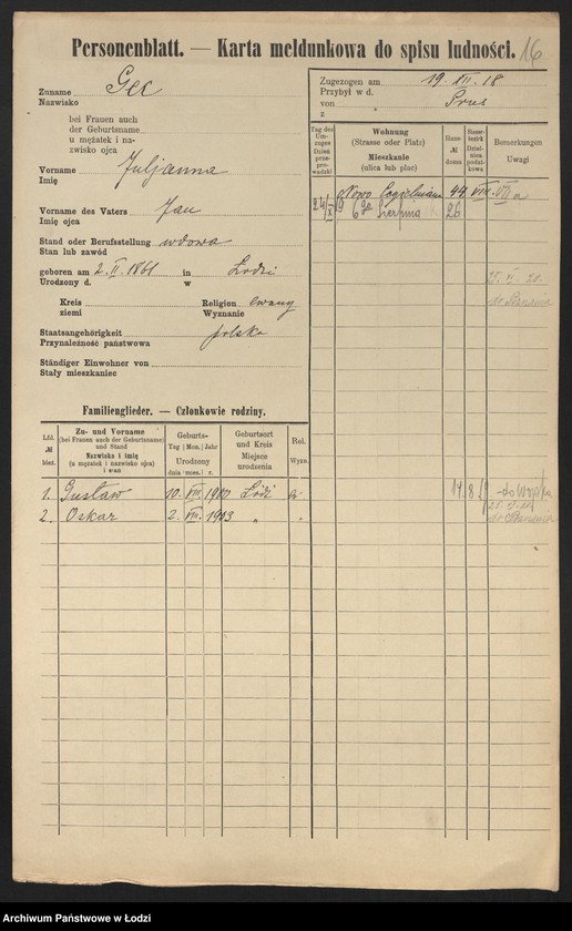 Obraz 18 z jednostki "[Spis ludności Łodzi] Gebora - Gelbart"