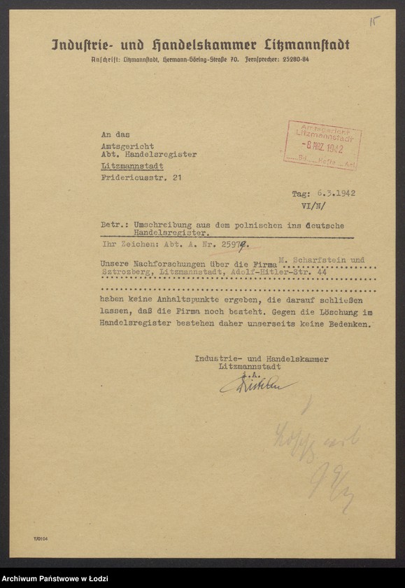 Obraz 17 z jednostki "Mordcha Jojne Scharfsztejn, Chaskiel Sztrozberg – sprzedaż towarów włókienniczych własnego wyrobu"